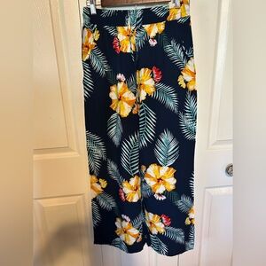 Floral Print Pajama Pants - Navy and Yellow